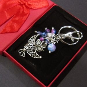NEW Owl pink blue beads Keychain Purse Charm